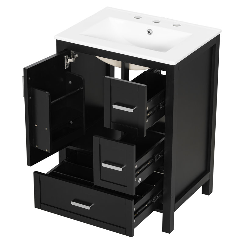 Meuble-lavabo moderne peu encombrant avec lavabo en céramique, structure en bois massif