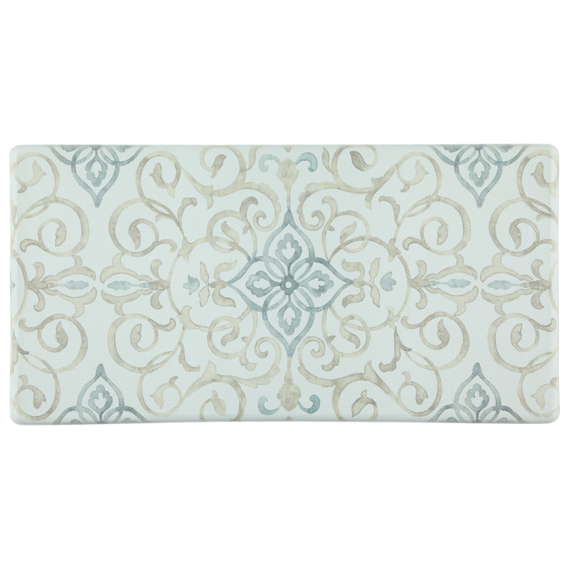 Cayetano Rustic Synthetic Water Resistant Anti-Fatigue Non-Skid Kitchen Mat, White