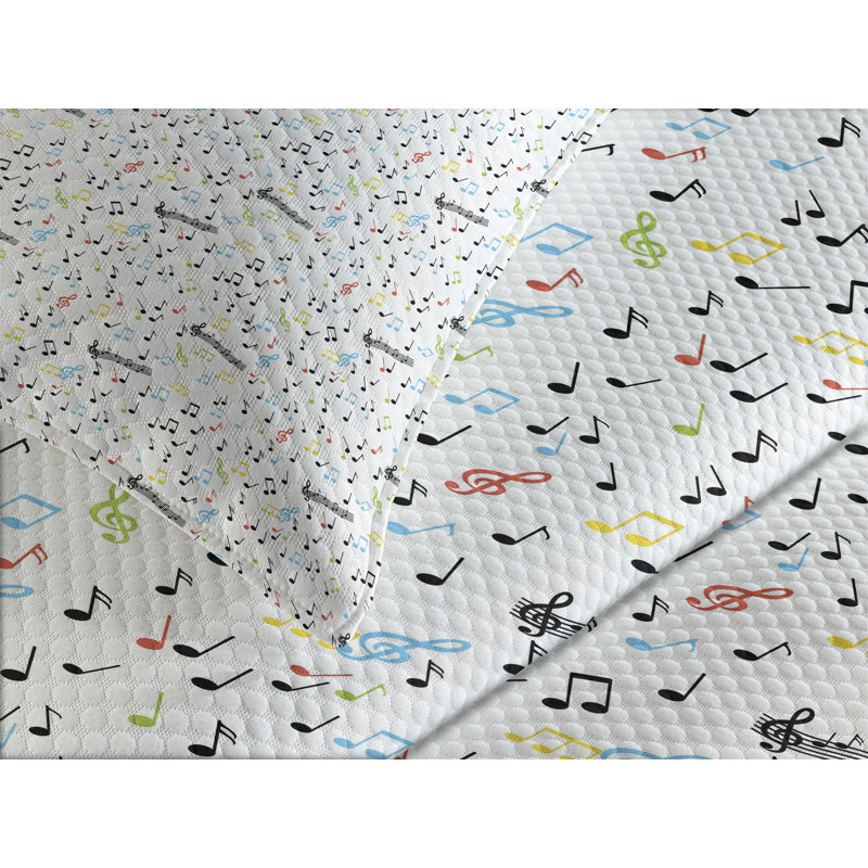 Ambesonne Music Bedspread Set  Vibes Notes Beat  Multicolor, King Coverlet / Bedspread + 2 Standard Shams