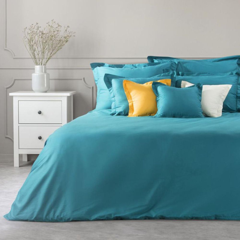 Grae Cotton Solid Colour Duvet Cover Set with Pillowcases Included, Single - 1 Pillowcase (70 x 80 cm), Turquoise
