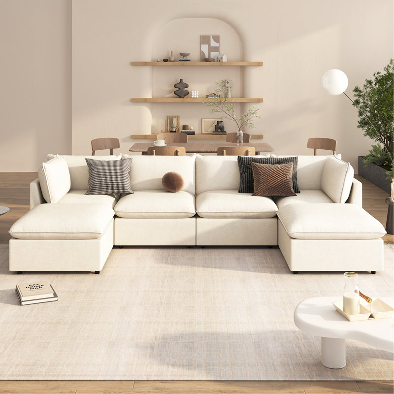 Grand canapé modulaire moderne en forme de U, Polyester beige