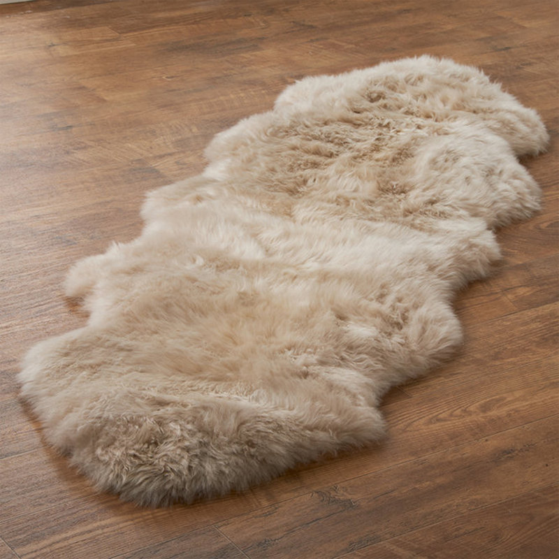 Mercer41 Genuine Sheepskin Rug Linen Lambskin Fur Area Rug Double Pelt/ Linen, Novelty 6'2" x 7'