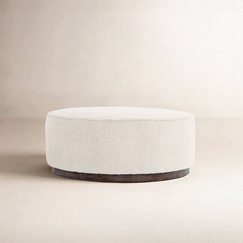 Faira 36" Wide Round Standard Ottoman, Knoll Natural Boucle