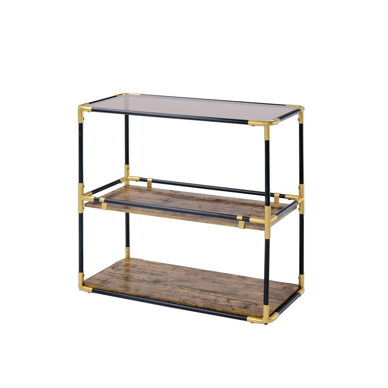 Plateau en verre fumé Heleris et console à finition noire et dorée