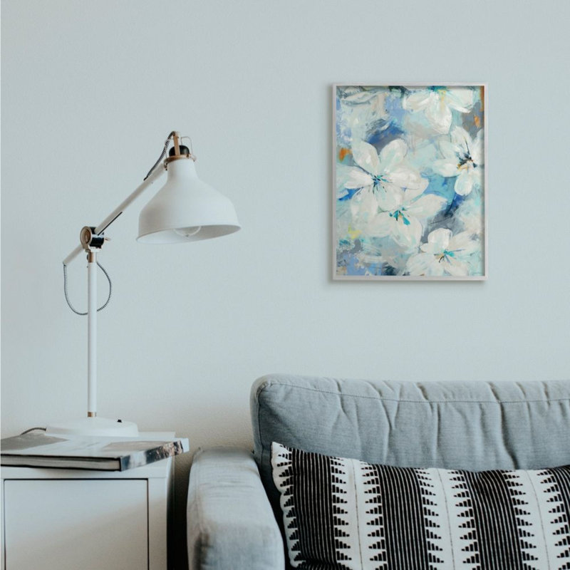 Fleurs de lis blanc abstrait bleu - impression, Estampe numérique Farmhouse, H 20 po x l 16 po x 1,5 po