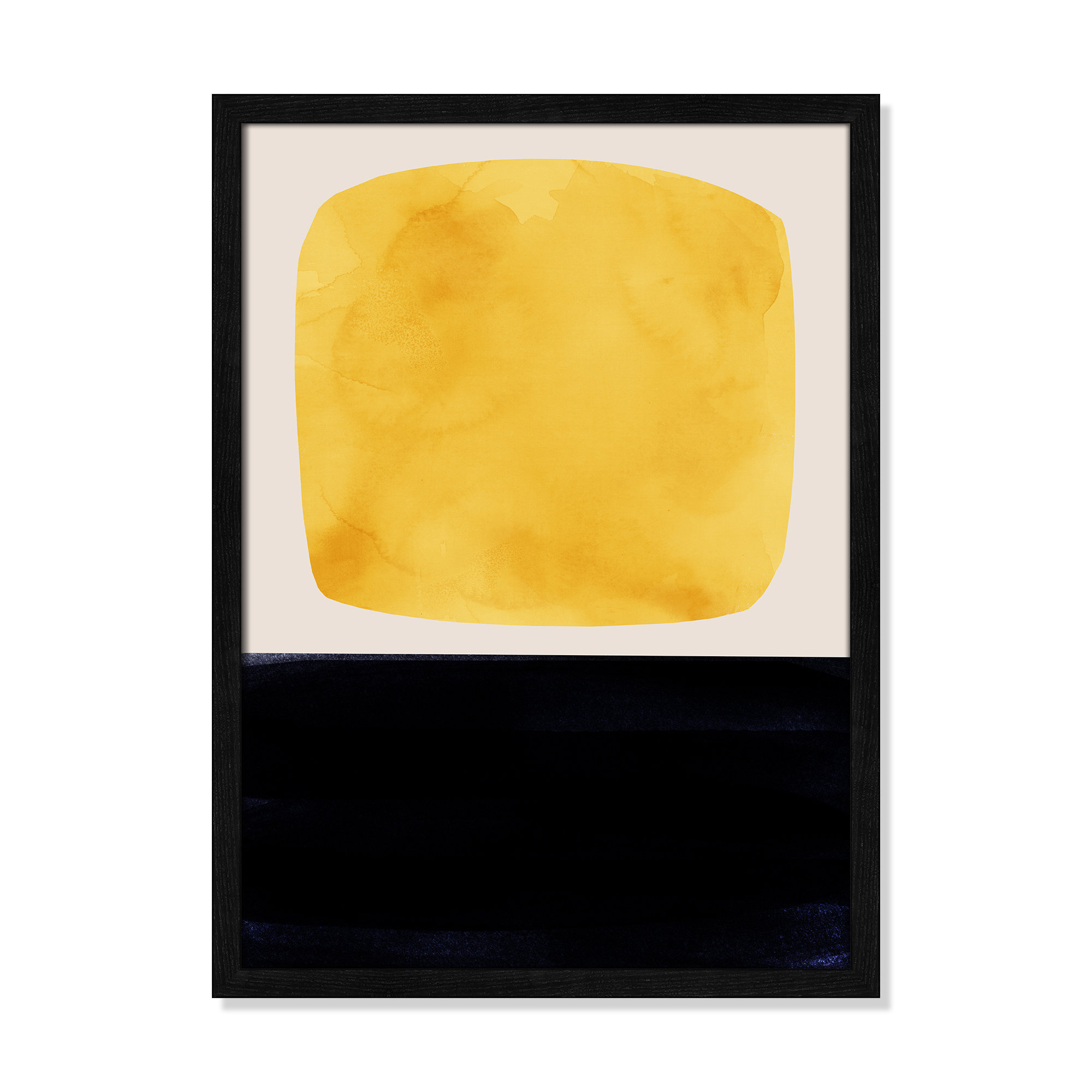 Boxed-Yellow by Aoibhne Hogan, 23" H x 17" W x 0.75" D, Black Wood Grain Paper