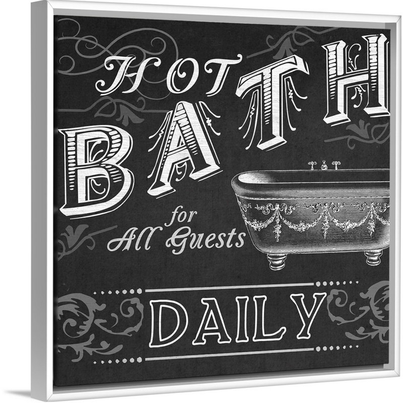 «Chalkboard Bath Signs II», reproduction d'impression sur toile, H 25,7 po x l 25,7 po x P 1,75 po, Cadre flottant blanc