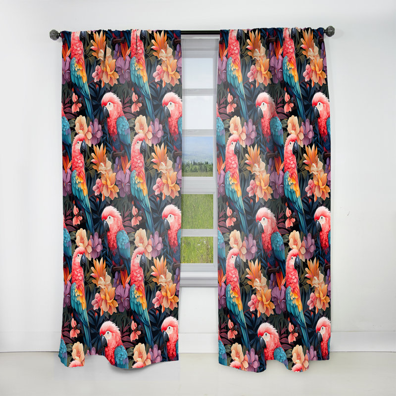 Motif tropical Parrot Haven - Rideau floral - Velours obscurcissant - 1 panneau, L 52 po x L 84 po