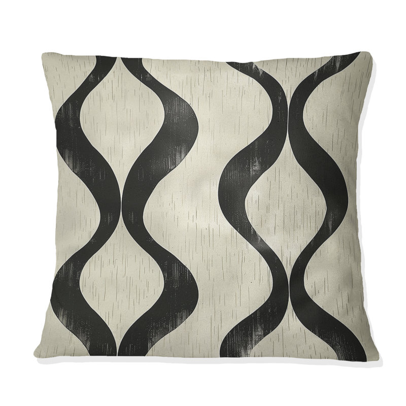 Coussin décoratif noir beige Mid-Century Ogee Print II - Mid-Century, H 16 po x l 16 po