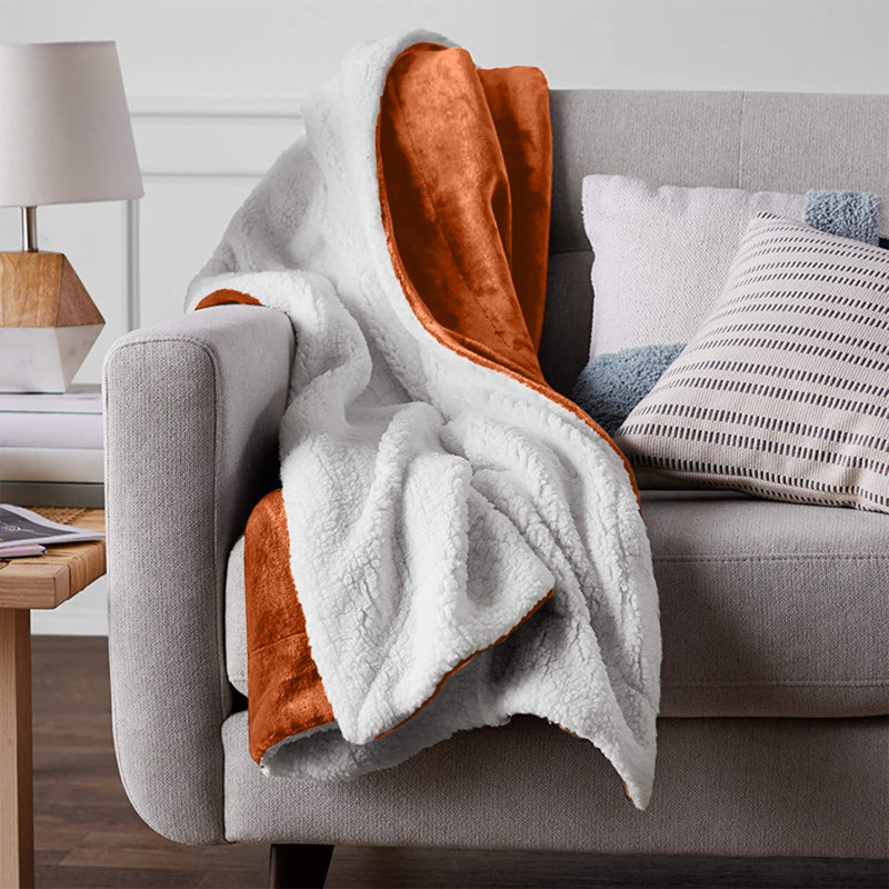 Super Soft Sherpa Fleece Fur Thick Dual Sided Flannel Reversible Blanket Throw, Super King 230cm x 270cm, Rust
