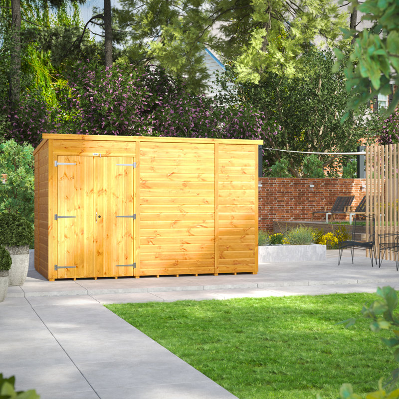 Powersheds 10 x 6ft Timber Tongue & Groove Windowless Pent Garden Shed, Double Doors