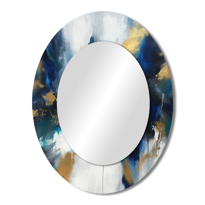 Indigo éveillé abstrait en bleu et or - Miroir mural moderne ovale, 43 po x 33 po