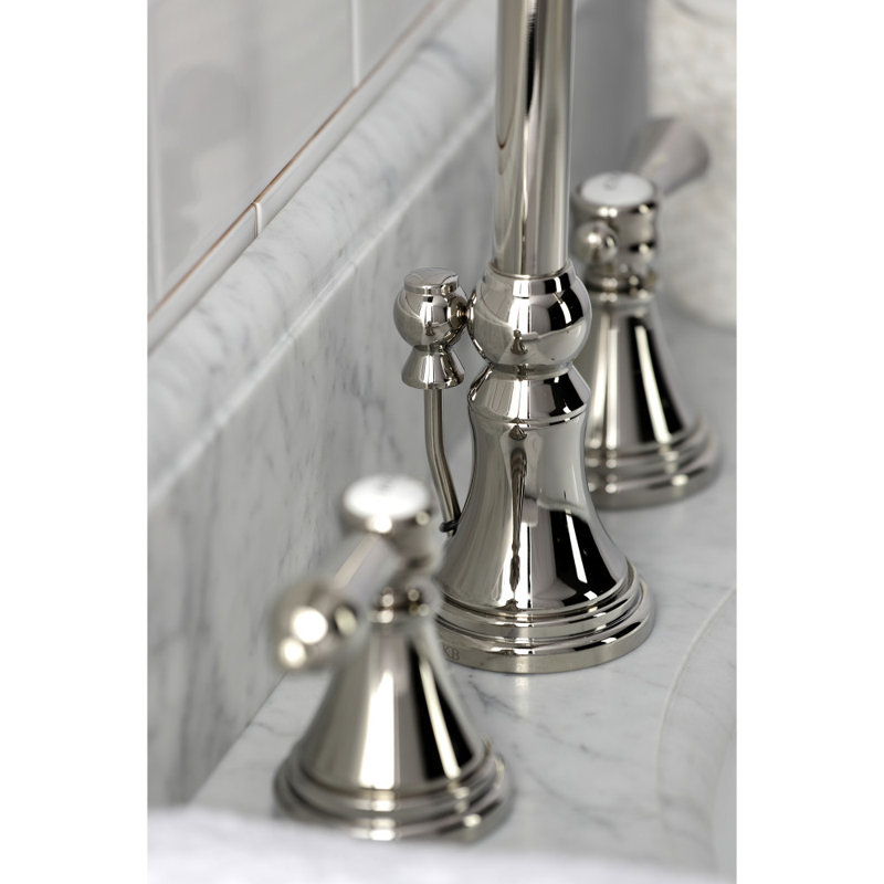 Heirloom Widespread Bathroom Faucet with Drain Assembly, Polished Nickel