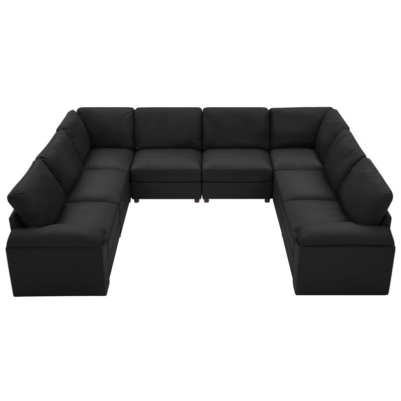 Canapé modulaire moderne avec repose-pieds en cuir de polyuréthane Marybelle Marybelle, Black Faux Leather