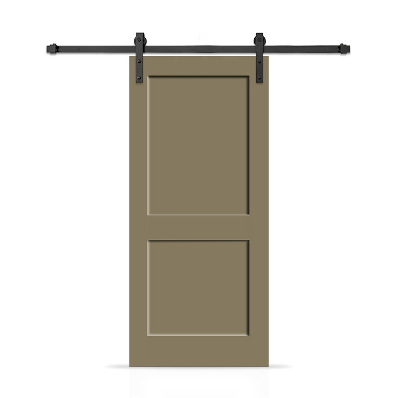 Porte de grange coulissante moderne en composite peint à 2 panneaux avec ensemble de quincaillerie, 32 po x 84 po, Vert olive