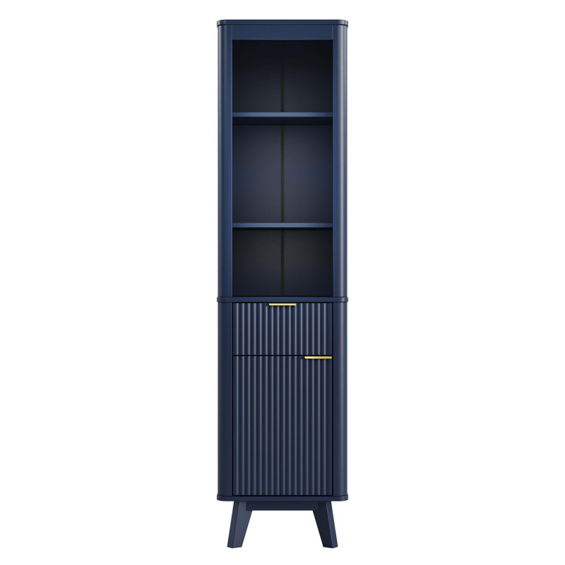 68" H Tall Bathroom Storage Cabinet with  Adjustable Shelves and One Drawer & Door, Storage Cabinet for Bathroom, Living Room, Entryway & Kitchen, Blue