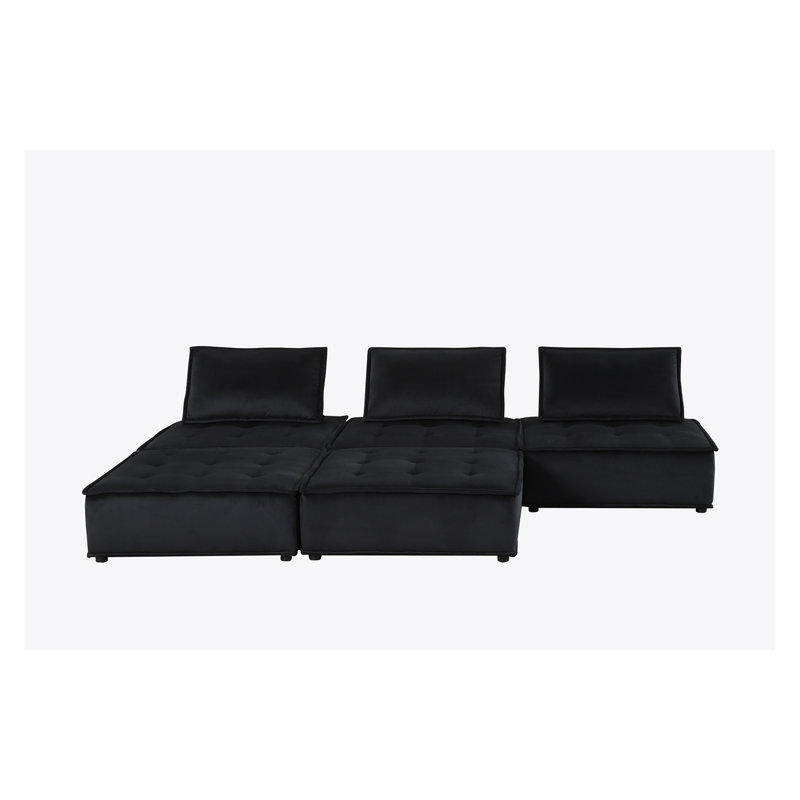 Canapé modulaire Sebron, H 29 po x l 160 po x P 80 po, Velours noir