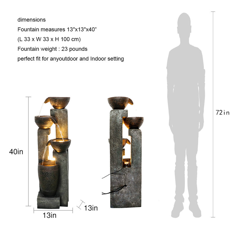 Fontaine Didula fabriquée à la main avec lumière résistante aux intempéries