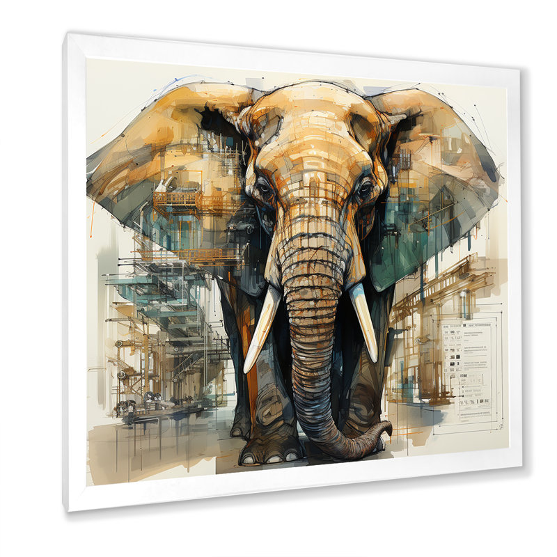 Dessin d’analytique d’un éléphant, Cadre simple blanc, H 16 po x l 16 po x P 1 po