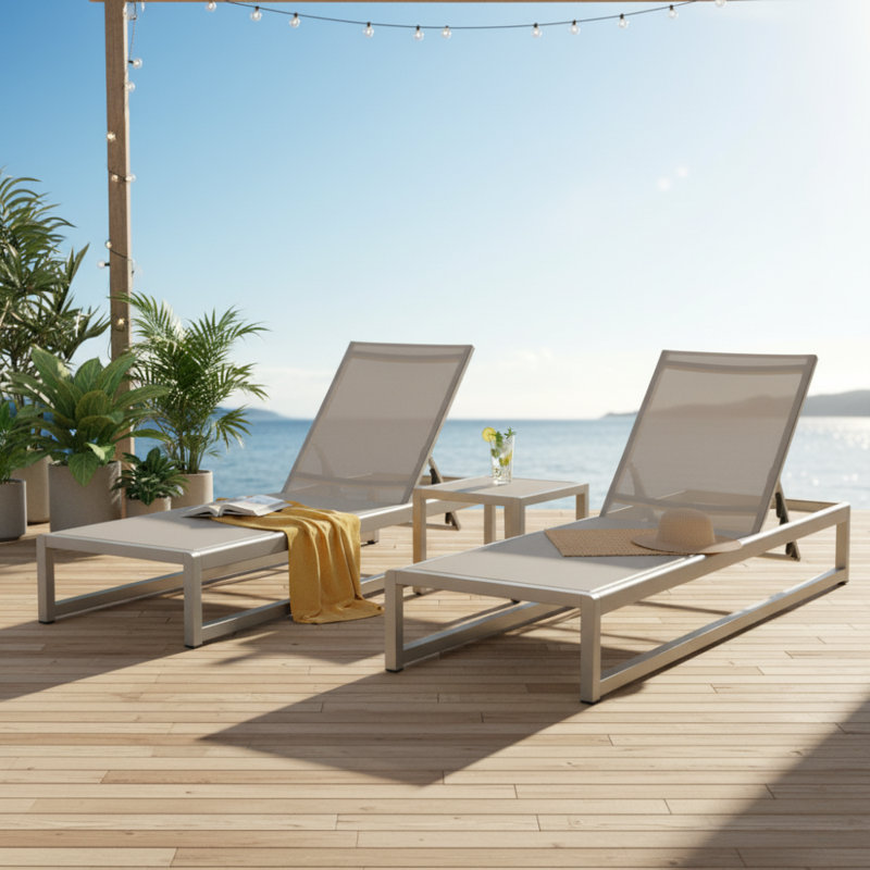 Roberson Outdoor Metal Chaise Lounge Set, Gray