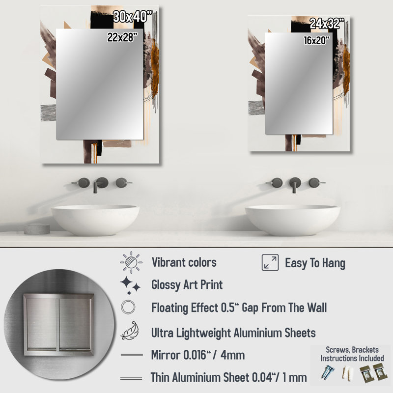 Warm Watercolor Abstract I - Abstract Unique Wall Mirror Decor, Black Large Mirror, Printed Metal Art, 40" x 30"