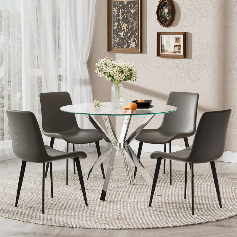 Ensemble de salle à manger Modern, 5 Pieces: Table, 4 Chairs, Grey, Silver