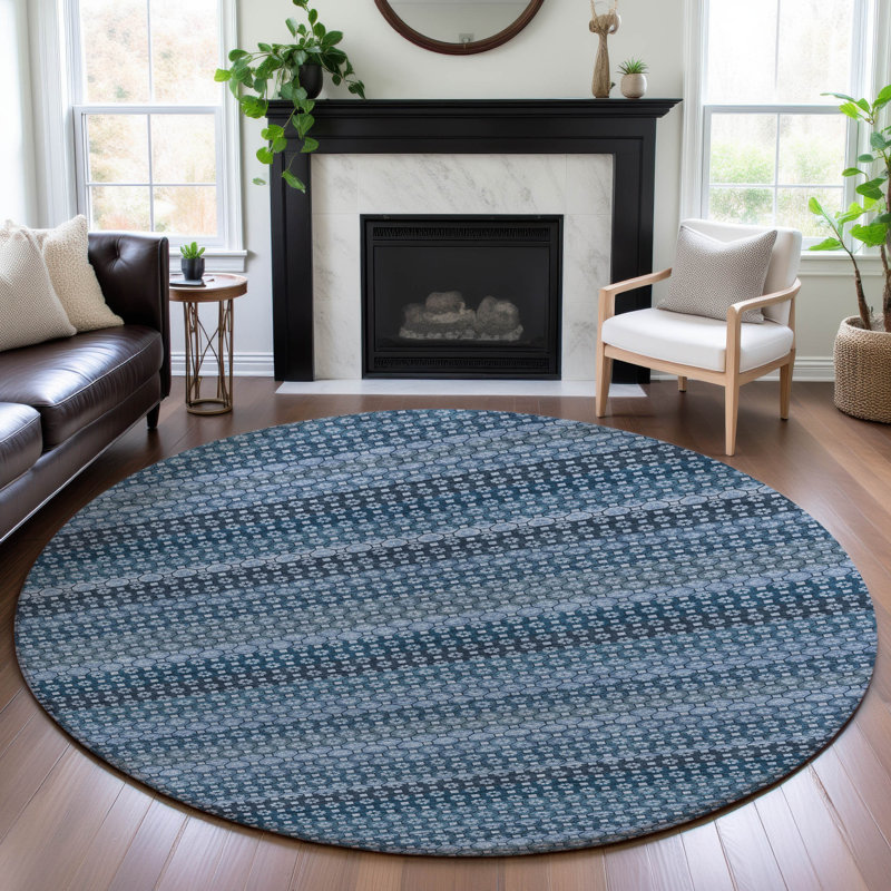 Premium Machine Washable Elize AMF1419 Stripes Rug, Round 8'
