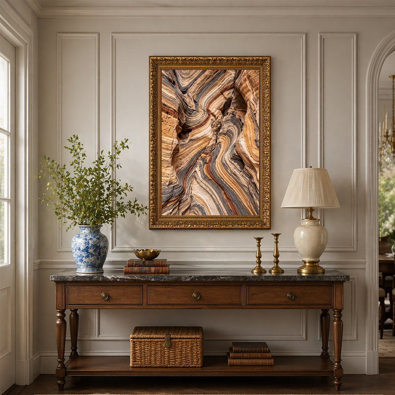 «Swirling Rock Layers in Earth Tones», art mural sur toile, H 18 po x l 12 po