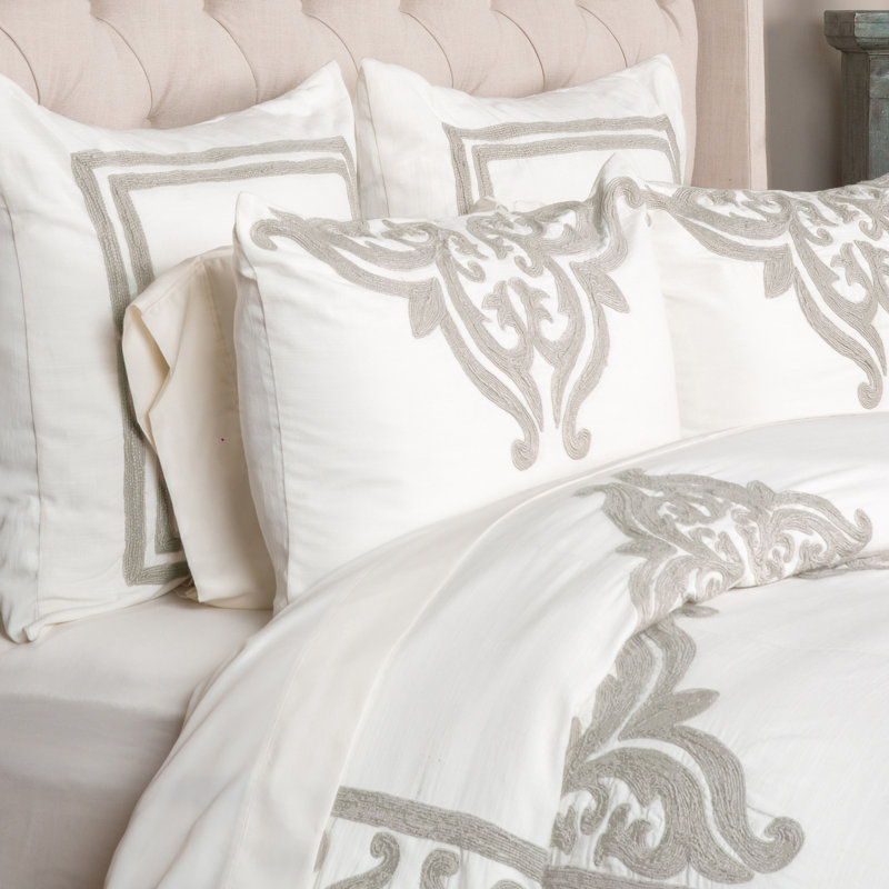 Kent Duvet Cover, Ivory Damask, King Duvet Cover