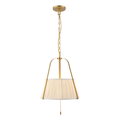 Scout 13-in Brushed Gold Pendant with Pleated White Linen Shade