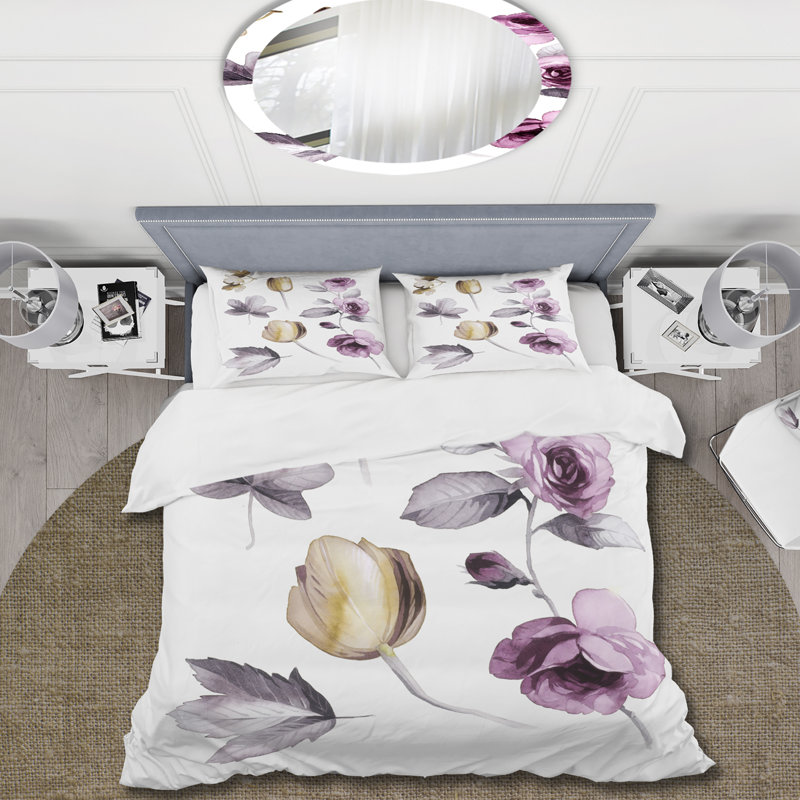 Fleurs sauvages roses et oranges - Ensemble de housse de couette traditionnel - Microfibre de polyester