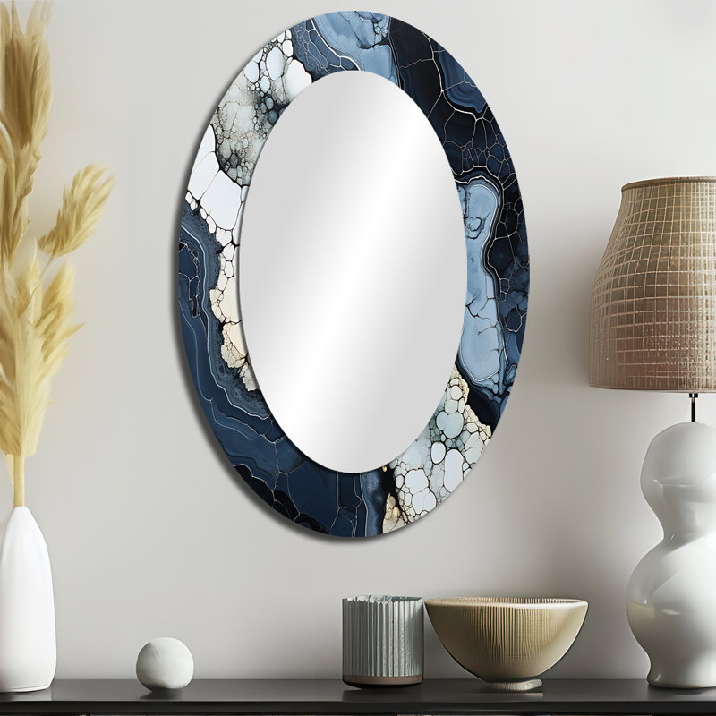 Miroir mural ovale en pierre bleue, H 36 po x l 24 po
