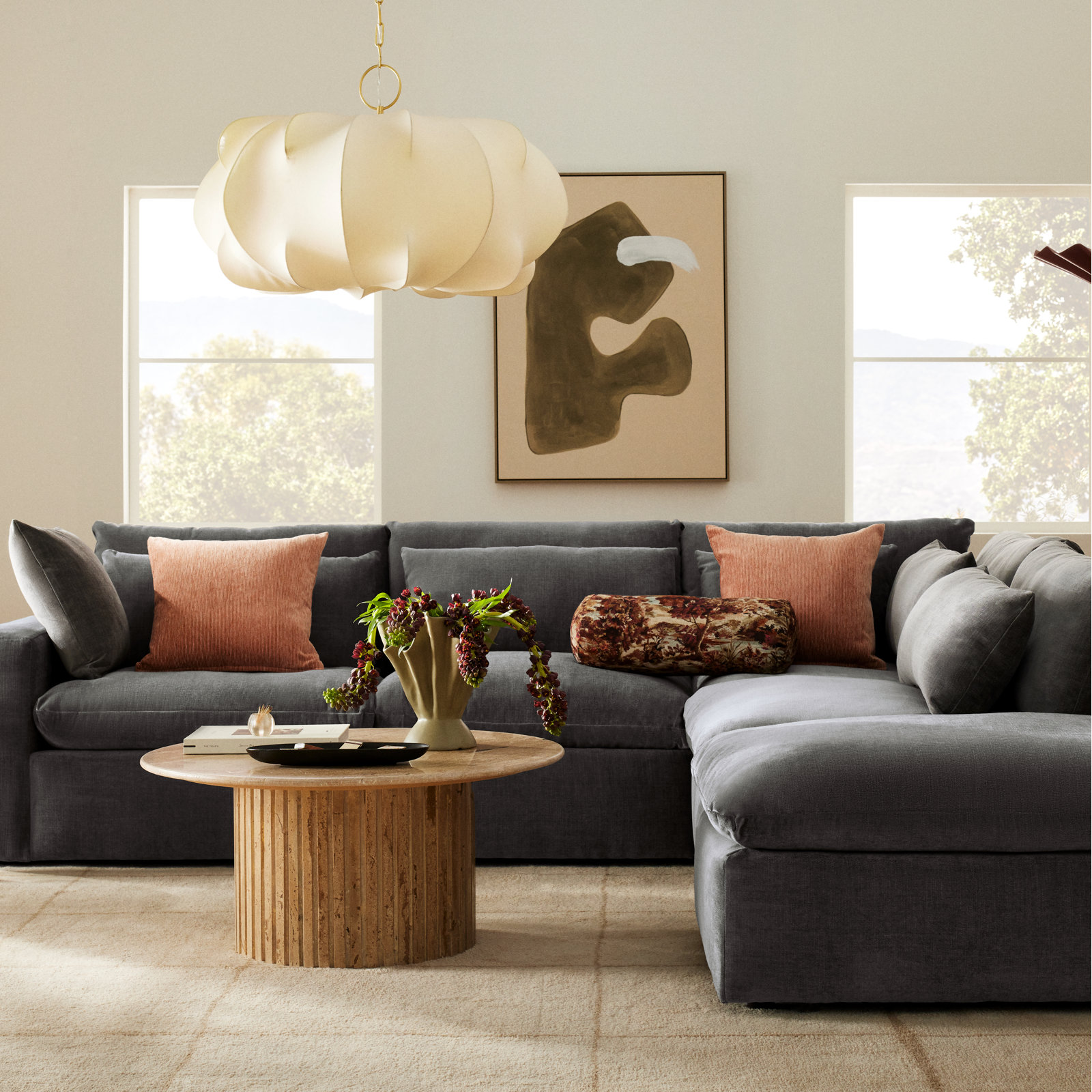 Genoa 36" Genuine Marble Coffee Table, Beige Travertine