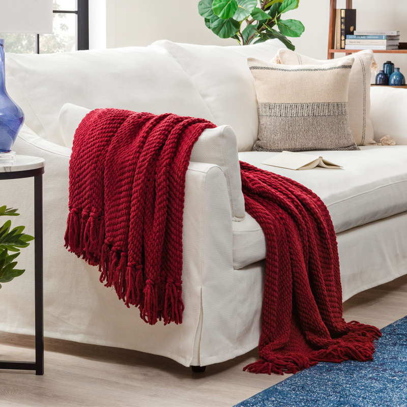Jeté tricoté texturé , Rouge, l 65 po x L 50