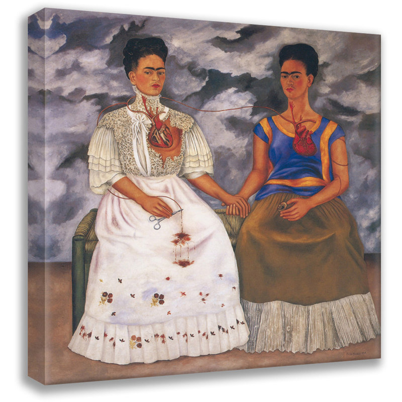 Toile tendue avec "The Two Frida" par Frida Kahlo, H 48 po x l 33 po
