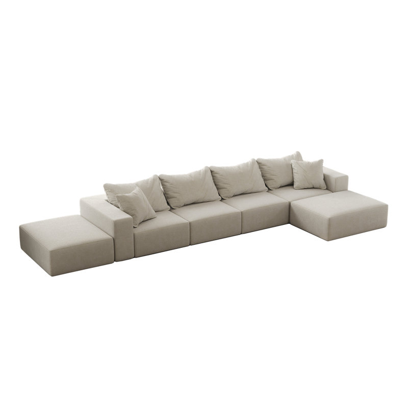 Canapé modulaire rembourré en L Tomeco avec 7 coussins Tomeco, Chenille beige