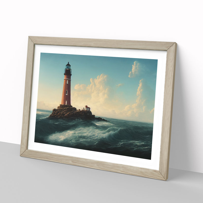 Joyous Lighthouse - Framed Print, 34cm H x 46cm W x 2cm D, Oak