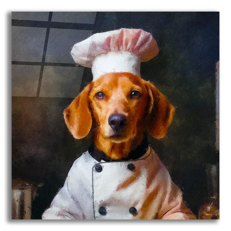  «Chef Wouf» par Sean Parnell, art mural en verre acrylique, 12 po x 12 po