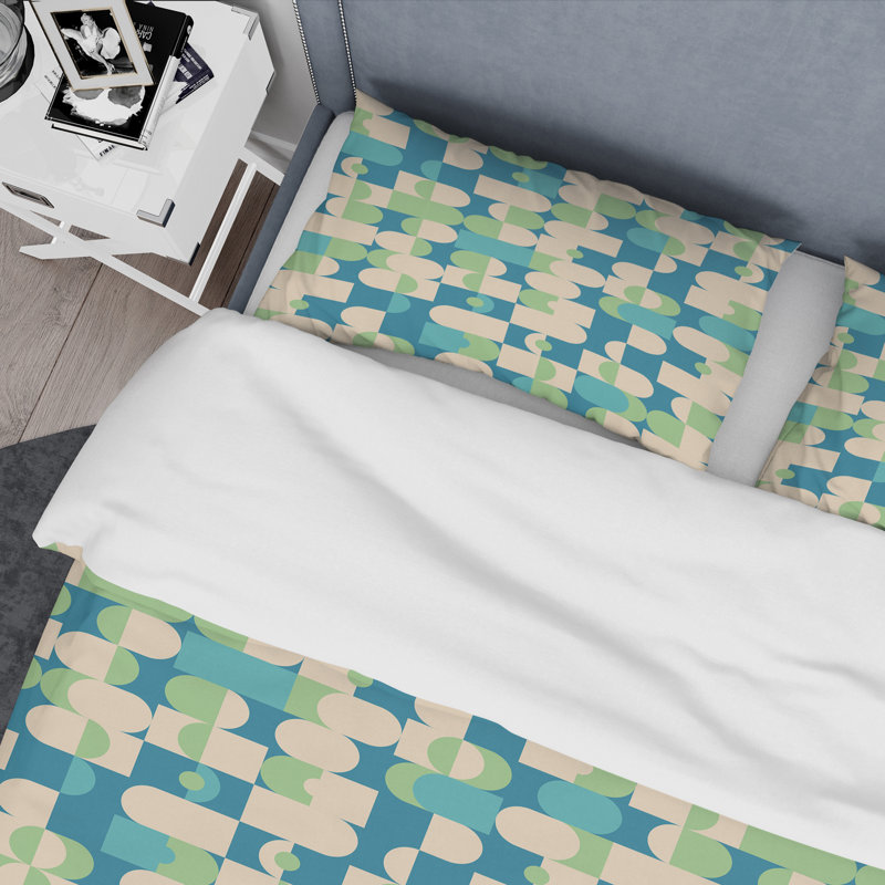 Ensemble de housse de couette Mid-Century - Retro Abstract XV, Housse de couette double / grand et 2 taies décor