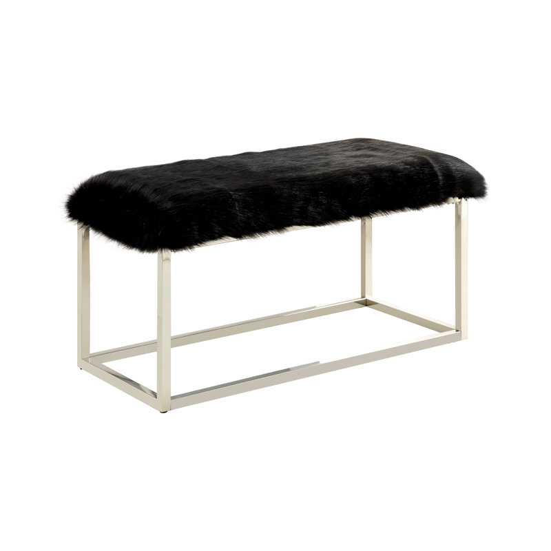 Agrippa Faux Fur Upholstered Bench, Black/Chrome
