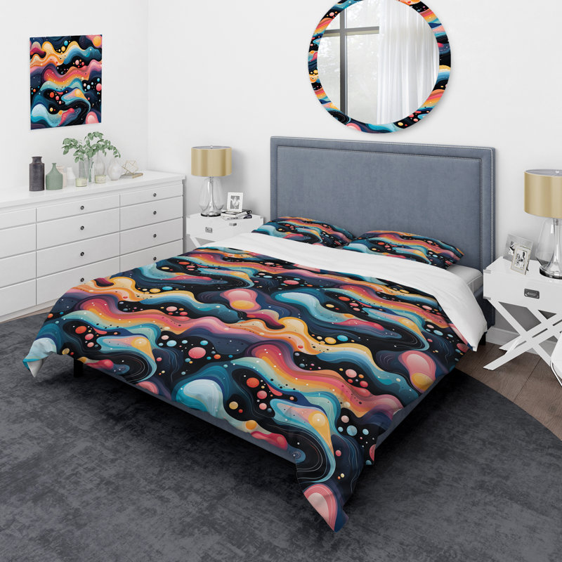 Ensemble de housse de couette en microfibre bleu / orange / rose Amirbek, Housse de couette simple + 1 taie décorative stan