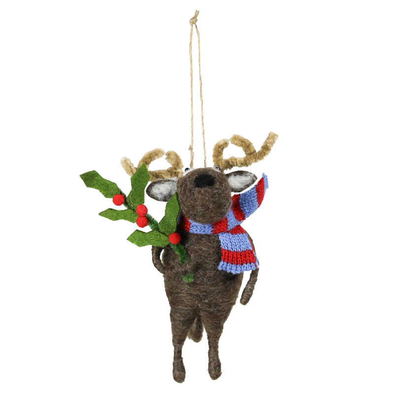 Reindeer With Holly Ornament, Felt