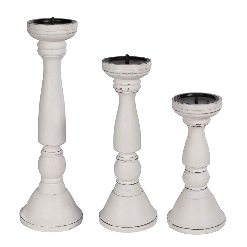 Ensemble de 3 porte-bougies Rustic, Blanc antique