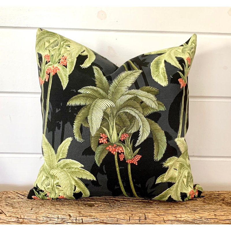 Coussin d'extérieur noir et vert, Carré 19 po