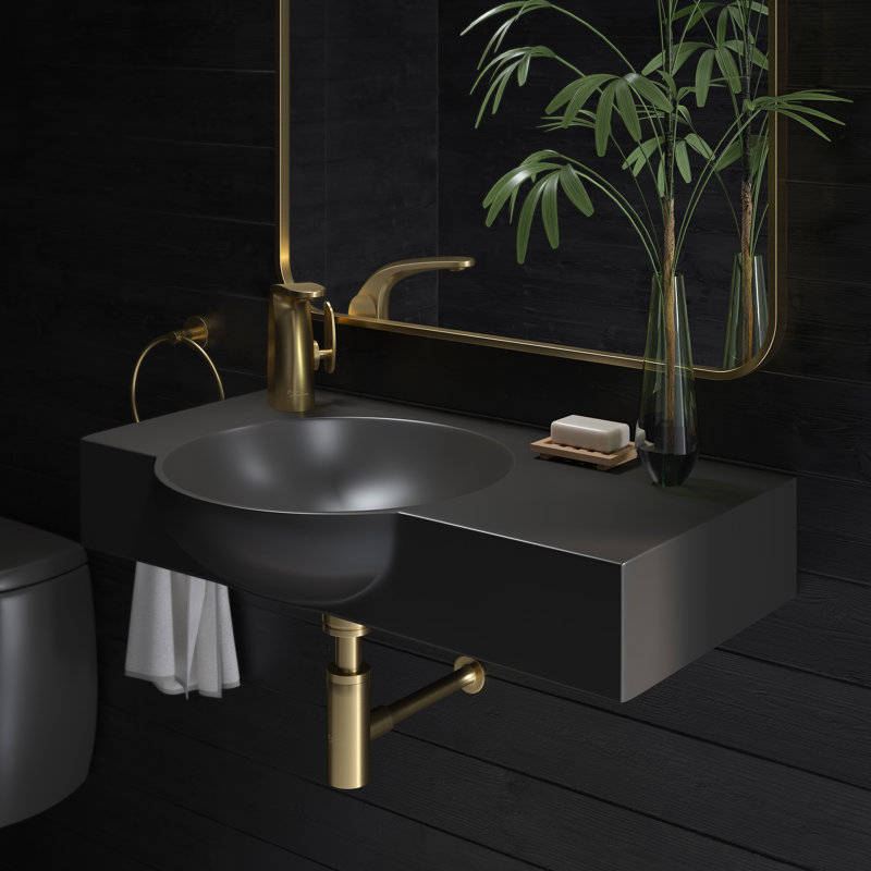 Chateau 30" Left Side Faucet Wall-Mount Bathroom Sink in Matte Black, Matte Black, Left