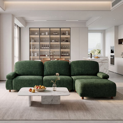 Canapé modulaire de 111 po, canapé modulaire, canapé en L revêtu de chenille avec repose-pieds amovible vert foncé 111 po