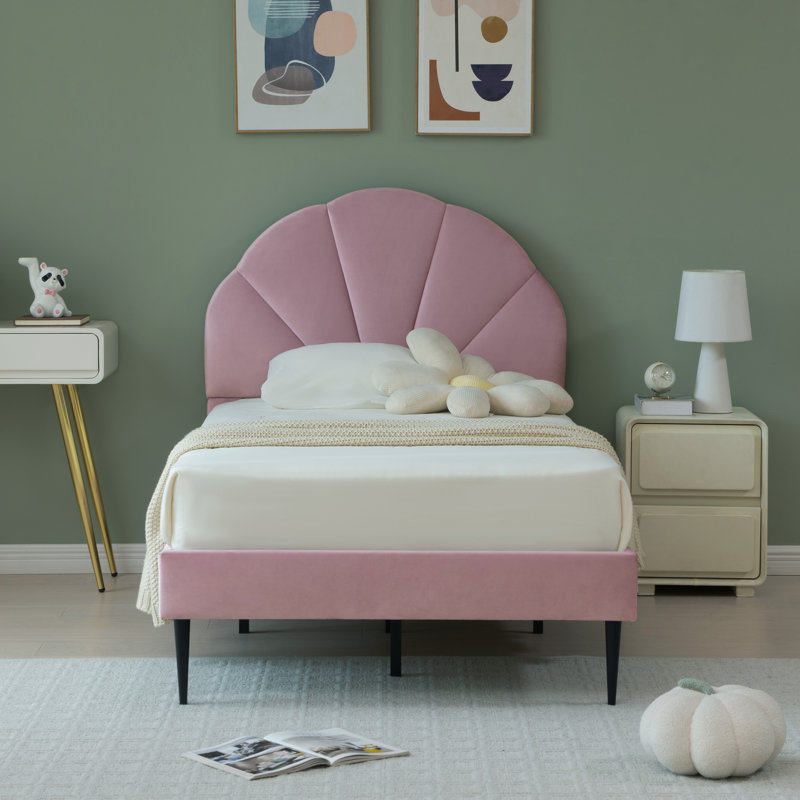 Tête de lit plateforme capitonnée Deeb, Simple, Velours rose