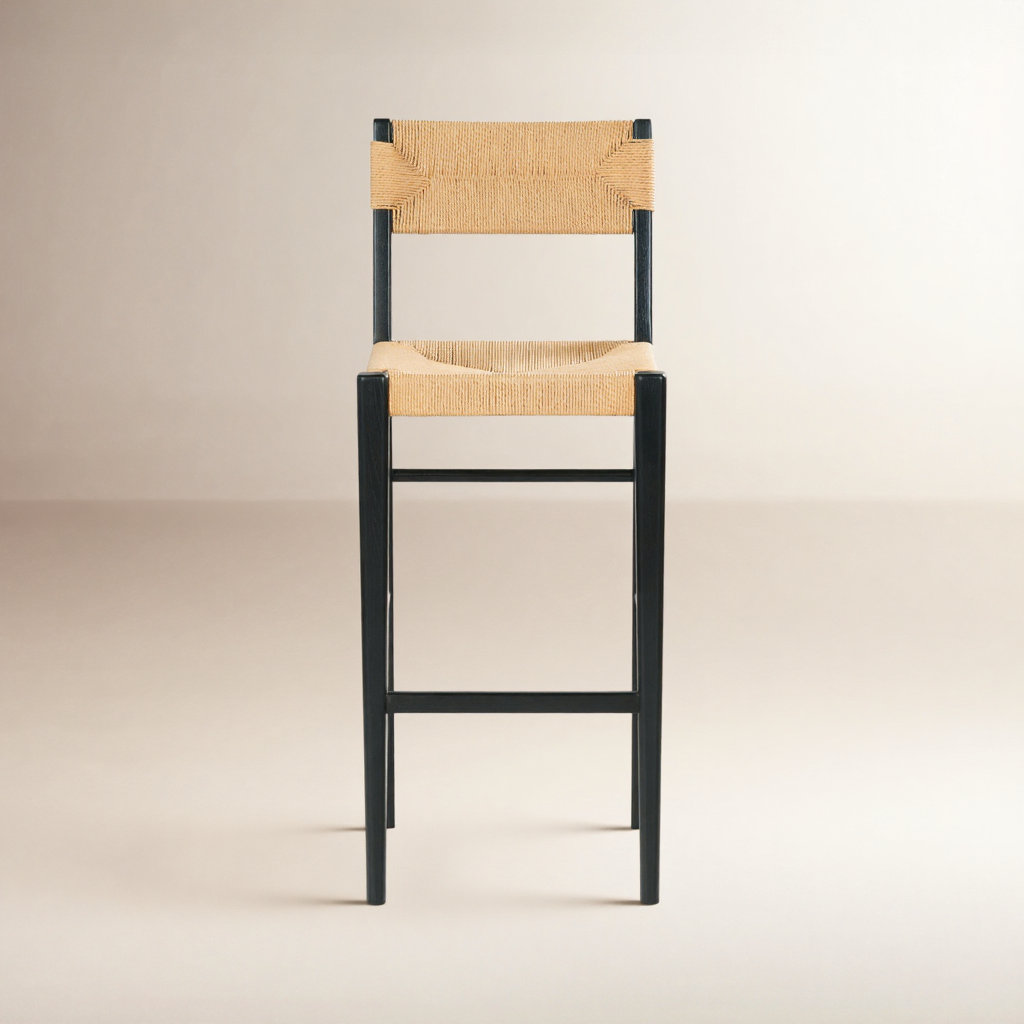 Cody Rattan Counter Stool, Black, Bar Stool (29.7” Seat Height)