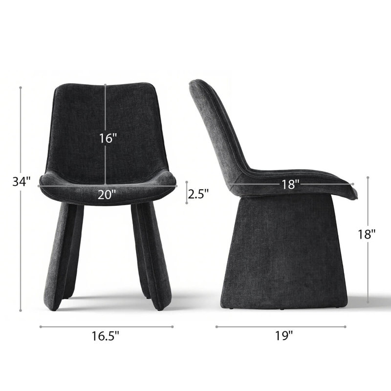 Modern Fully Upholstered Dining Chairs With Sculptural Base – Beige, Black, Green, Taupe, Set Of 4, Charcoal