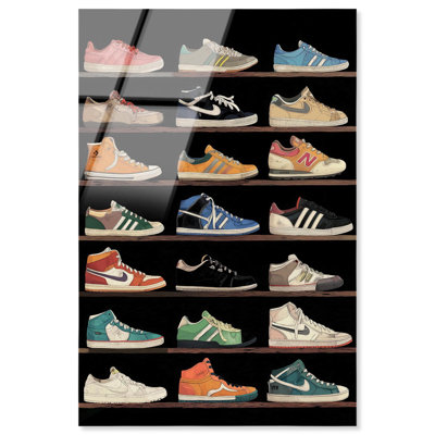 Sneaker Collection on Shelves Acrylic Print Sneaker Wall Art by Art Remedy, Ready to Hang, 16 x 24